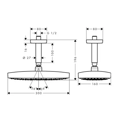 Верхний душ Hansgrohe Raindance Select E 300 2jet (цвет - хром) (27384000) фото 5 Aquada.com.ua Верхний душ Hansgrohe Raindance Select E 300 2jet (цвет - хром) (27384000) фото 5 Aquada.com.ua
