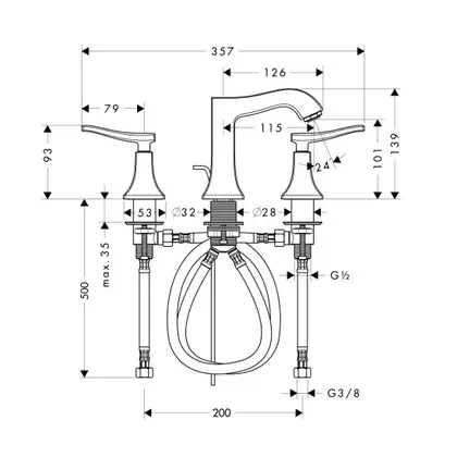 Смеситель для раковины, двухвентельный Hansgrohe Metris Classic (цвет - хром) (31073000) фото 2 Aquada.com.ua