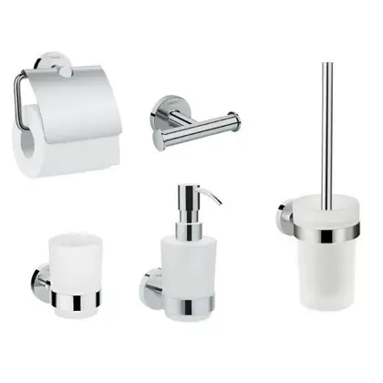Набор аксессуаров 5-в1 Hansgrohe Logis (цвет - хром/стекло матовое, белое) (41723111) фото 1 Aquada.com.ua