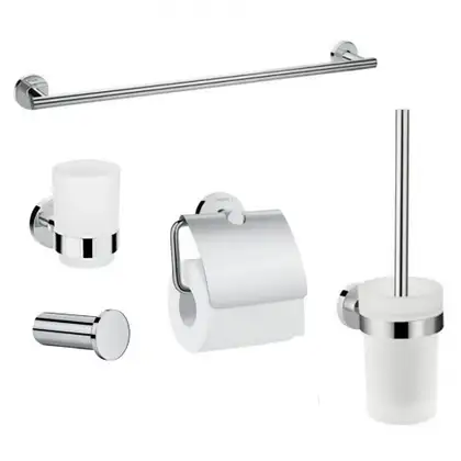 Набор аксессуаров 5-в1 Hansgrohe Logis (цвет - хром/стекло матовое, белое) (41723222) фото 1 Aquada.com.ua