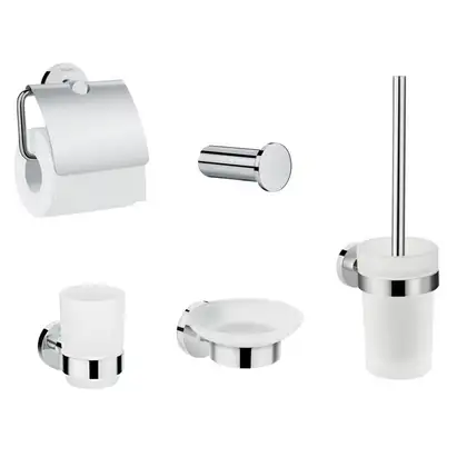 Набор аксессуаров 5-в1 Hansgrohe Logis (цвет - хром/стекло матовое, белое) (41723333) фото 1 Aquada.com.ua Набор аксессуаров 5-в1 Hansgrohe Logis (цвет - хром/стекло матовое, белое) (41723333) фото 1 Aquada.com.ua