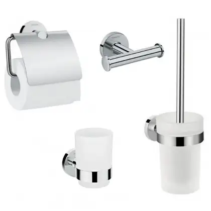 Набор аксессуаров 4-в1 Hansgrohe Logis (цвет - хром/стекло матовое, белое) (41723444) фото 1 Aquada.com.ua Набор аксессуаров 4-в1 Hansgrohe Logis (цвет - хром/стекло матовое, белое) (41723444) фото 1 Aquada.com.ua