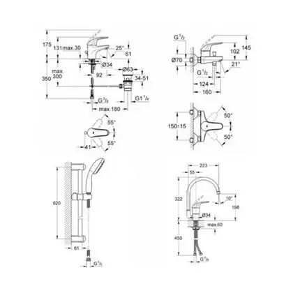 GROHE Набiр змiшувачiв для ванни та кухні EUROECO 4 в 1 (123242K) (123242K) фото 14 Aquada.com.ua