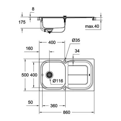 GROHE Мийка для кухні 860 x 500 мм з ексцентриком, 1 чаша, матова (31563SD0) (31563SD0) фото 6 Aquada.com.ua GROHE Мийка для кухні 860 x 500 мм з ексцентриком, 1 чаша, матова (31563SD0) (31563SD0) фото 6 Aquada.com.ua