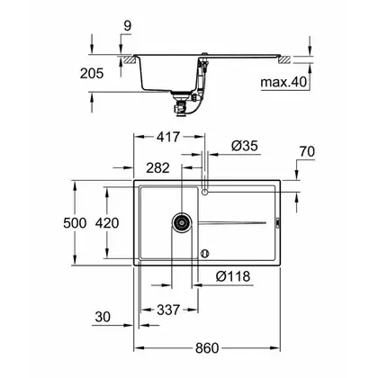 GROHE Мойка кварцевая Sink K400 (31640AP0) (31640AP0) фото 14 Aquada.com.ua GROHE Мойка кварцевая Sink K400 (31640AP0) (31640AP0) фото 14 Aquada.com.ua