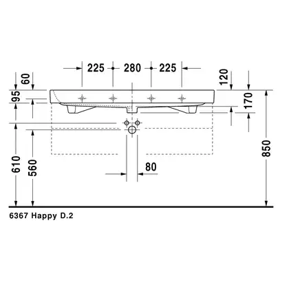 Раковина Duravit Happy D.2 120х50,5 см (с 1 отв. под смеситель, шлифованная) (2318120027) фото 3 Aquada.com.ua