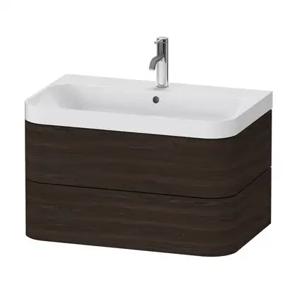Тумба подвесная с раковиной c-shaped Duravit Happy D.2 Plus 77,5 х 49 см, орех брашированный (HP4347O6969) фото 1 Aquada.com.ua