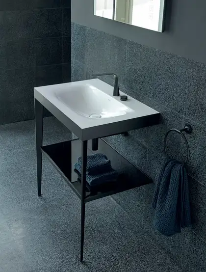 Металлическая консоль с раковиной c-bonded Duravit XViu 80 х 48 х h85 см, чёрный матовый/чёрный глянецевый (XV4715OB240) фото 2 Aquada.com.ua Металлическая консоль с раковиной c-bonded Duravit XViu 80 х 48 х h85 см, чёрный матовый/чёрный глянецевый (XV4715OB240) фото 2 Aquada.com.ua