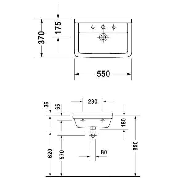 Раковина Duravit Starck 3 55х27 см (0301550000) фото 3 Aquada.com.ua