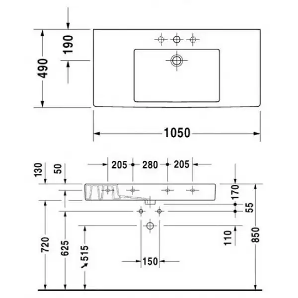 Раковина Duravit Vero 105х49 см (0329100000) фото 3 Aquada.com.ua Раковина Duravit Vero 105х49 см (0329100000) фото 3 Aquada.com.ua
