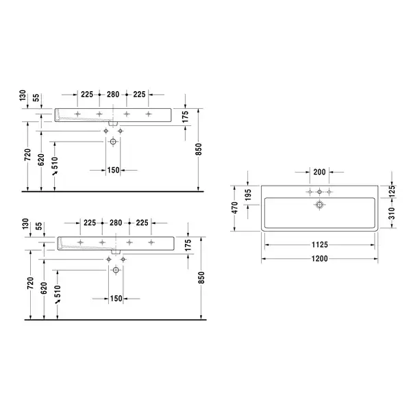 Раковина мебельная Duravit Vero 120 х 47 см (0454120027) фото 2 Aquada.com.ua