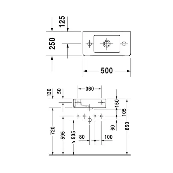 Раковина Duravit Vero 50х25 см (отв. для смесителя справа) (0703500008) фото 2 Aquada.com.ua Раковина Duravit Vero 50х25 см (отв. для смесителя справа) (0703500008) фото 2 Aquada.com.ua