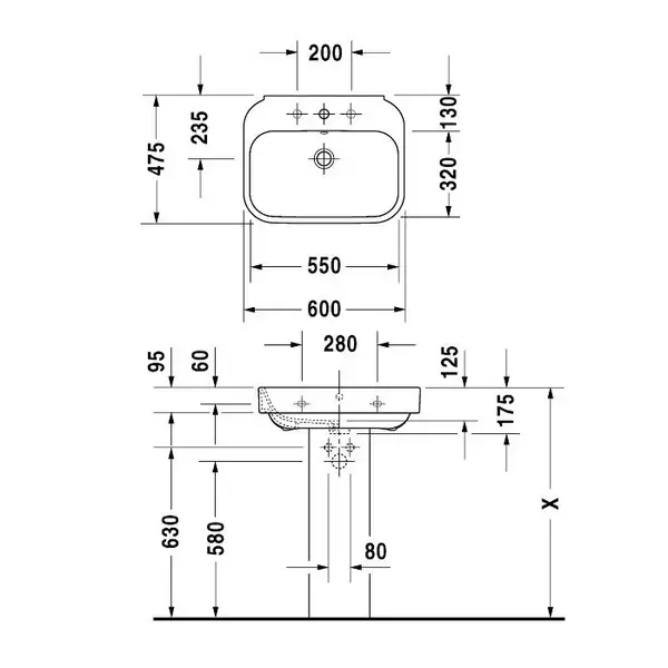 Раковина Duravit Happy D. 2 60х47,5 см (с 3 отв. под смеситель) (2316600030) фото 2 Aquada.com.ua