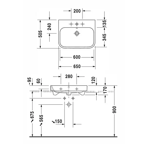 Раковина для мебели Duravit Happy D.2 60 х 50,5 см (шлифованный) (2318600027) фото 2 Aquada.com.ua