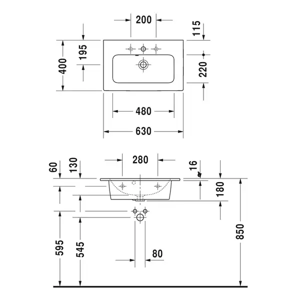 Раковина мебельная Duravit Me by Starck 63 х 40 см (2342630000) фото 2 Aquada.com.ua