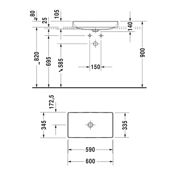 Раковина накладная на столешницу Duravit DuraSquare 60 х 34,5 см (2355600000) фото 5 Aquada.com.ua Раковина накладная на столешницу Duravit DuraSquare 60 х 34,5 см (2355600000) фото 5 Aquada.com.ua