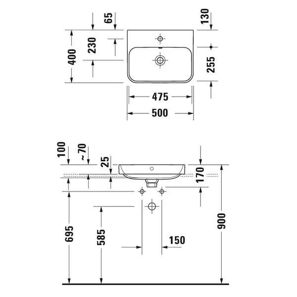 Раковина накладная на столешницу Duravit Happy D.2 Plus 50 х 40 см, белый/антрацит матовый (2360506160) фото 2 Aquada.com.ua