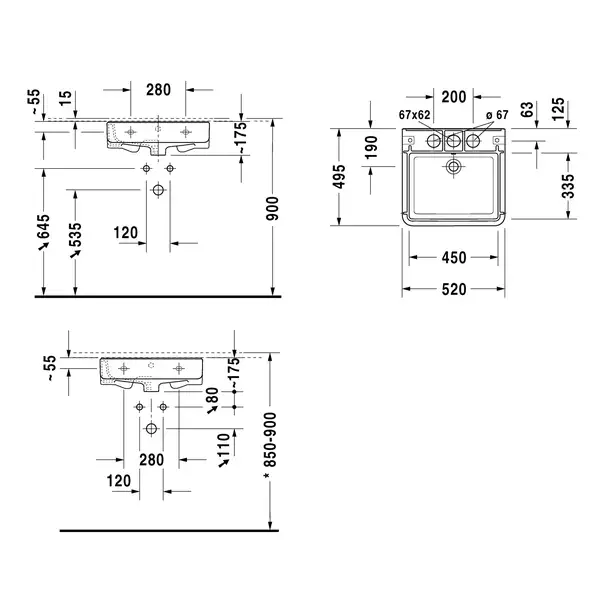 Раковина подвесная Duravit DuraStyle 52 х 49,5 см, с 3 отв. под смеситель (2631520030) фото 2 Aquada.com.ua Раковина подвесная Duravit DuraStyle 52 х 49,5 см, с 3 отв. под смеситель (2631520030) фото 2 Aquada.com.ua