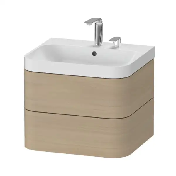 Тумба подвесная с раковиной c-shaped Duravit Happy D.2 Plus 57,5 х 49 см, дуб средиземноморский (HP4345E7171) фото 1 Aquada.com.ua
