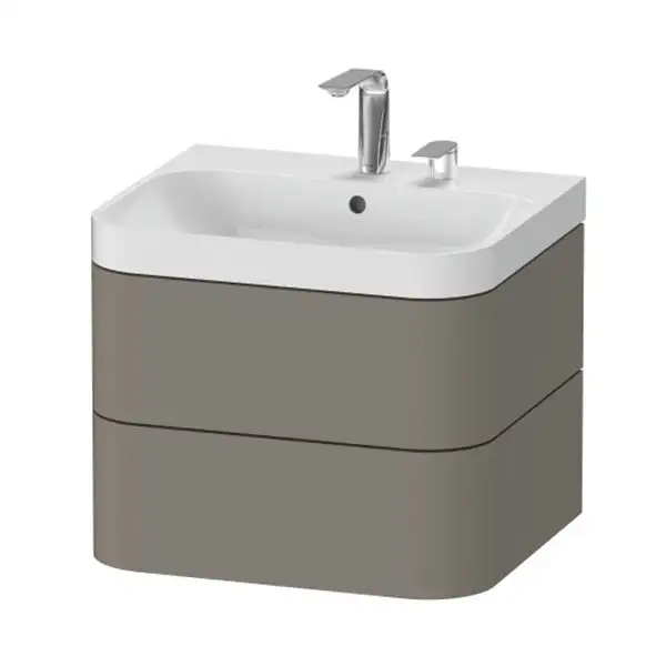 Тумба подвесная с раковиной c-shaped Duravit Happy D.2 Plus 57,5 х 49 см, каменно-серый шелковисто-матовый лак (HP4345E9292) фото 1 Aquada.com.ua