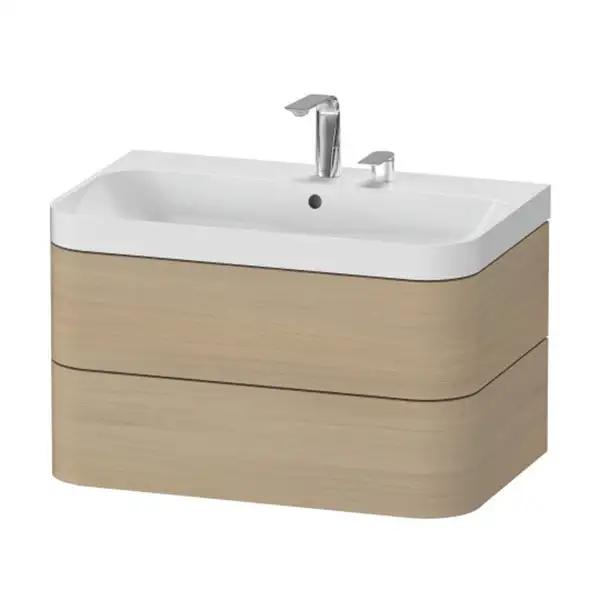 Тумба подвесная с раковиной c-shaped Duravit Happy D.2 Plus 77,5 х 49 см, дуб средиземноморский (HP4347E7171) фото 1 Aquada.com.ua