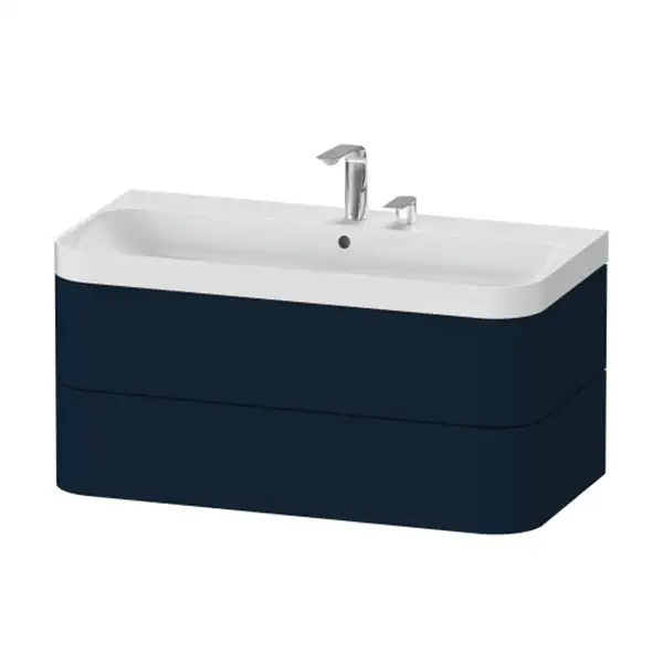 Тумба подвесная с раковиной c-shaped Duravit Happy D.2 Plus 97,5 х 49 см, тёмно синий шелковисто-матовый лак (HP4348E9898) фото 1 Aquada.com.ua