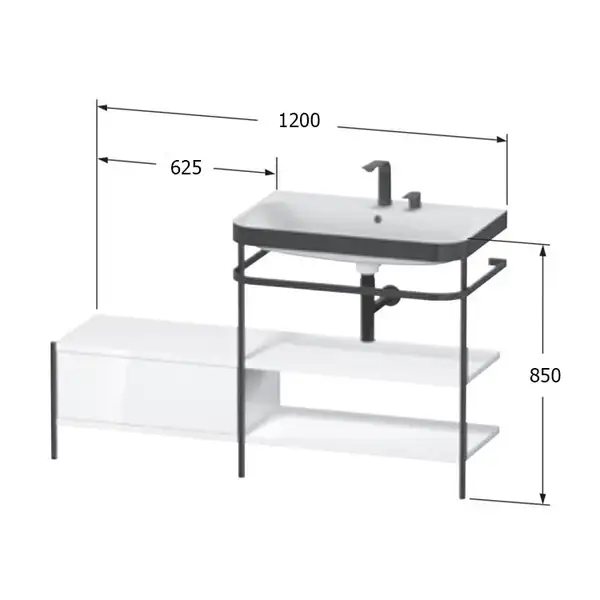 Раковина c-bonded с напольной металлической консолью Duravit Happy D.2 Plus 120 х 49 см (HP4745E8080) фото 2 Aquada.com.ua Раковина c-bonded с напольной металлической консолью Duravit Happy D.2 Plus 120 х 49 см (HP4745E8080) фото 2 Aquada.com.ua