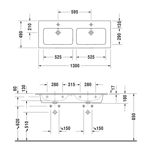 Комплект мебели тумба подвесная с двойной раковиной Duravit XSquare 128 х 47,8 см (XS407504747+2336130000) фото 3 Aquada.com.ua Комплект мебели тумба подвесная с двойной раковиной Duravit XSquare 128 х 47,8 см (XS407504747+2336130000) фото 3 Aquada.com.ua