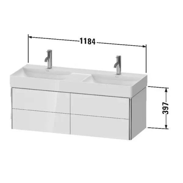 Комплект мебели тумба подвесная с двойной раковиной Duravit XSquare 118,4 х 46 см (XS416402222+23531200141) фото 3 Aquada.com.ua