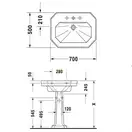 Подвесной умывальник Duravit 1930, 3 отверстие под смеситель (0438700030) фото 6 Aquada.com.ua