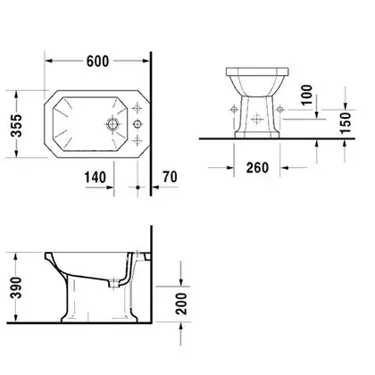 Биде напольное Duravit 1930 60х35,5 см цвет белый (0267100000) фото 5 Aquada.com.ua