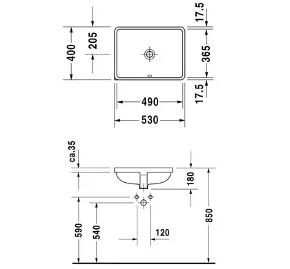 Раковина Duravit Starck 3 53х40 см (под столешницу, шлифованный вариант) (0305490022) фото 3 Aquada.com.ua
