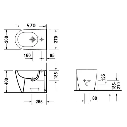 Биде напольное Duravit Starck2 57х37 см, цвет белый (2255100000) фото 4 Aquada.com.ua