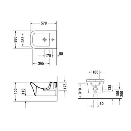Биде подвесное Duravit P3 Comforts 57х38 см (2268150000) фото 4 Aquada.com.ua