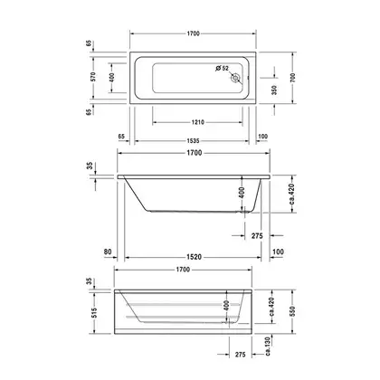 Ванна акриловая Duravit D-Code 170 х 70 см (700098000000000) фото 3 Aquada.com.ua