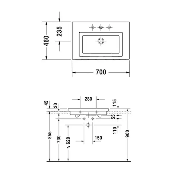 Раковина для мебели Duravit 2nd floor 70х46 см (0491700000) фото 3 Aquada.com.ua