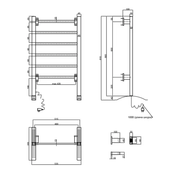 Сушарка рушників електрична Qtap Arvin 32706 SIL (QTARVSIL32706) фото 2 Aquada.com.ua