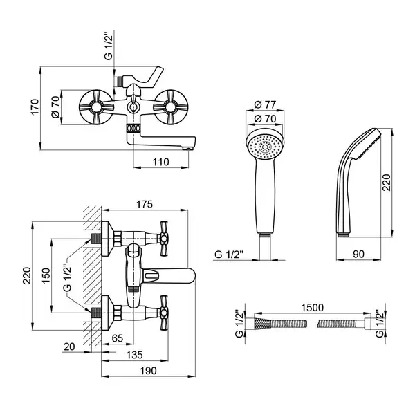 Змішувач для ванни Qtap Liberty ANT 140-2 (QTLIBANT1402) фото 2 Aquada.com.ua