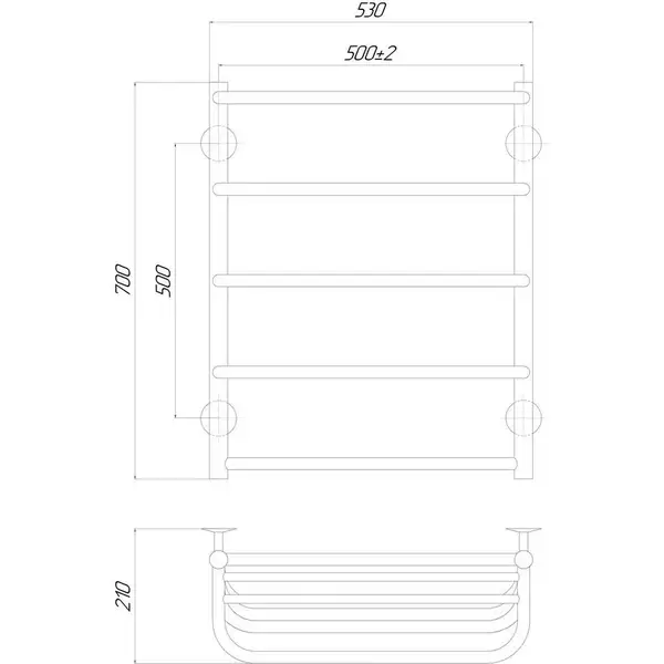 Сушарка рушників електрична Qtap Standard shelf (CRM) P5 500х700 LE з полицею (QTSTNDP5500700LESH) фото 2 Aquada.com.ua