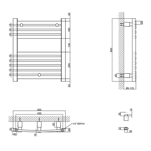 Сушарка рушників водяна Qtap Dias (SIL) P10 600x500 HY (QTDIASSILP12600500HY) фото 2 Aquada.com.ua