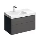 Тумба под раковину с двумя выдвижными ящиками Geberit Xeno² 880 х 462 мм, серый шпон (вырез под сифон слева) (500.515.43.1) фото 1 Aquada.com.ua