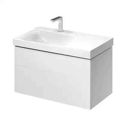 Тумба под раковину с двумя выдвижными ящиками Geberit Xeno² 880 х 462 мм, белый глянцевый (вырез под сифон слева) (500.515.01.1) фото 1 Aquada.com.ua