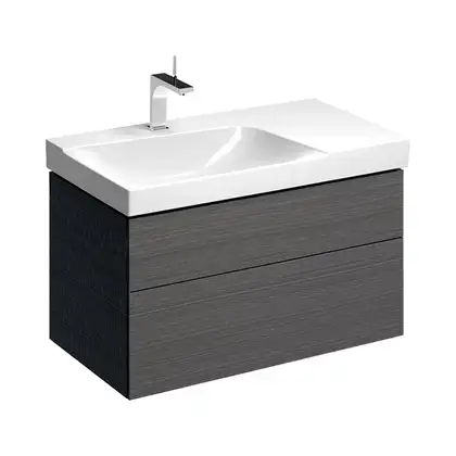Тумба под раковину с двумя выдвижными ящиками Geberit Xeno² 880 х 462 мм, серый шпон (вырез под сифон слева) (500.515.43.1) фото 1 Aquada.com.ua