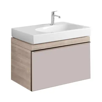 Тумба под раковину, с одним выдвижным ящиком Geberit Citterio 734 х 504 см, корпус - светлый дуб, стекло - бежевое (500.557.JI.1) фото 1 Aquada.com.ua