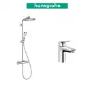 Душевая система с термостатом Hansgrohe Crometta E 240 1jet Showerpipe + cмеситель для раковины Hansgrohe Logis (27267000+71100000) фото 1 Aquada.com.ua