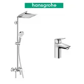 Душевая система Hansgrohe Crometta E 240 1jet Showerpipe + смеситель для раковины Hansgrohe Logis (27284000+71100000)
