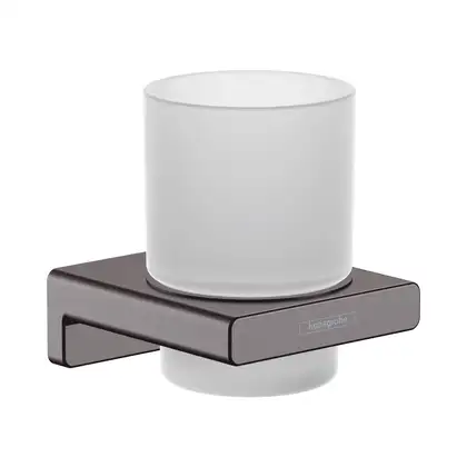 Стакан для жидкого мыла подвесной Hansgrohe AddStoris, матовый чёрный хром/стекло матовое (41749340) фото 1 Aquada.com.ua
