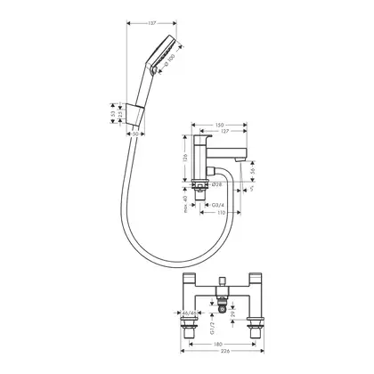 Смеситель на борт ванны Hansgrohe Vernis Shape (цвет - хром), с душевым гарнитуром (71462000) фото 2 Aquada.com.ua Смеситель на борт ванны Hansgrohe Vernis Shape (цвет - хром), с душевым гарнитуром (71462000) фото 2 Aquada.com.ua
