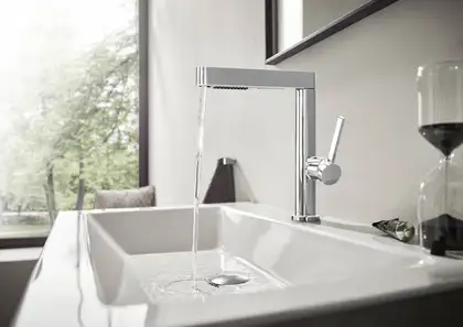 Смеситель для раковины высокий, с вытяжным душем, 2 вида струи Hansgrohe Finoris (цвет - хром), с донным клапаном Push Open (76063000) фото 3 Aquada.com.ua Смеситель для раковины высокий, с вытяжным душем, 2 вида струи Hansgrohe Finoris (цвет - хром), с донным клапаном Push Open (76063000) фото 3 Aquada.com.ua