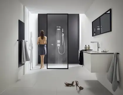 Смеситель для раковины высокий, с вытяжным душем, 2 вида струи Hansgrohe Finoris (цвет - хром), с донным клапаном Push Open (76063000) фото 4 Aquada.com.ua Смеситель для раковины высокий, с вытяжным душем, 2 вида струи Hansgrohe Finoris (цвет - хром), с донным клапаном Push Open (76063000) фото 4 Aquada.com.ua
